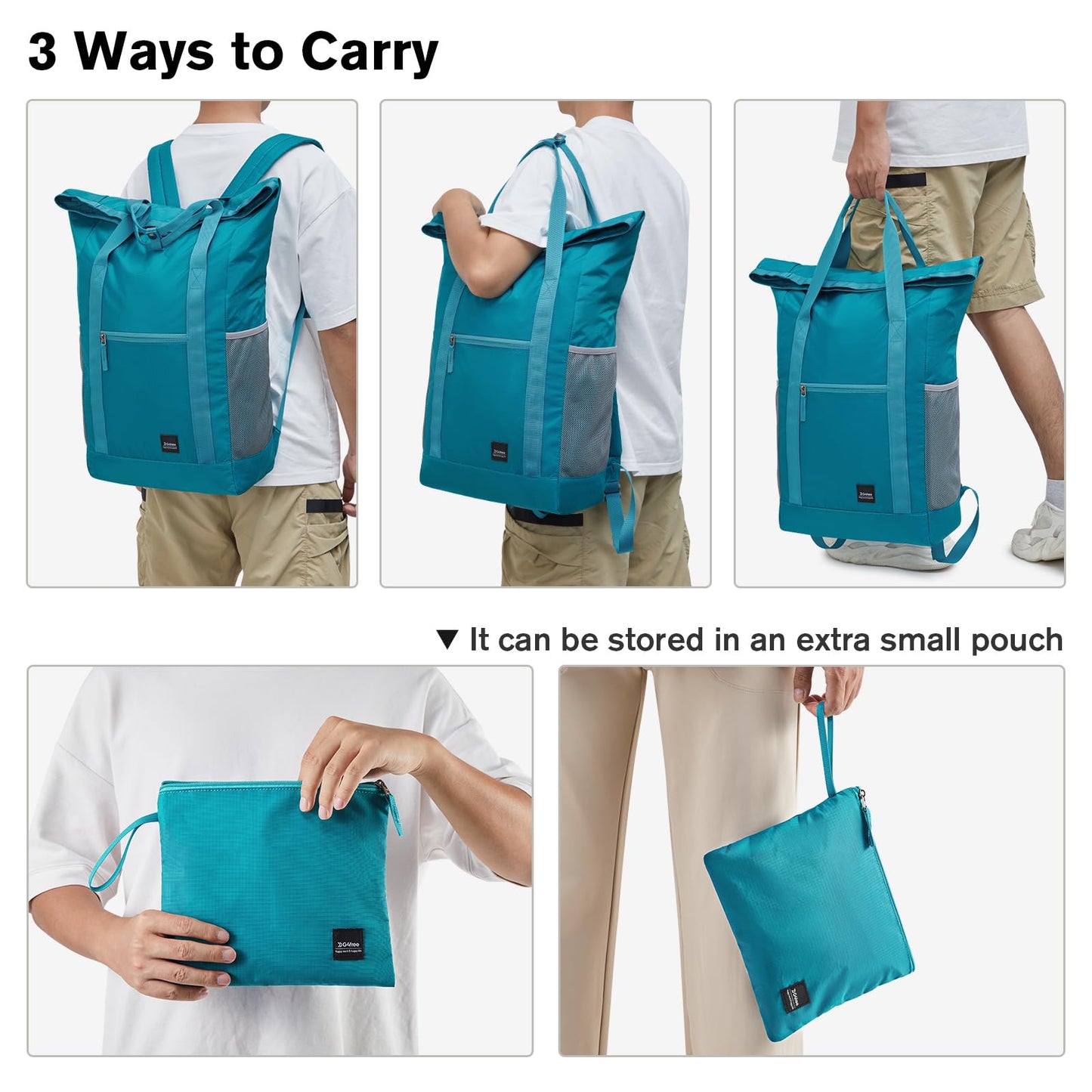 G4Free 40L Packable Backpack Waterproof Tote Bag Convertible Large Lightweight Hiking Backpack Travel Casual Daypack for Maen Women(Peacock Blue)