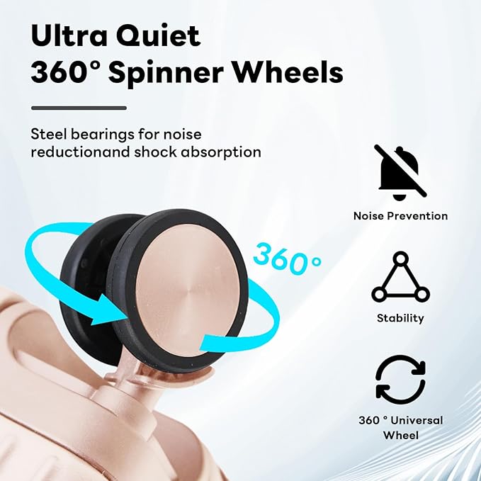 Carry-on with USB Port Carry on Luggage Lightweight Hardside Spinner Wheel Luggage with 360°Silent Spinner Wheels (Pink=22Inch, 22Inch)