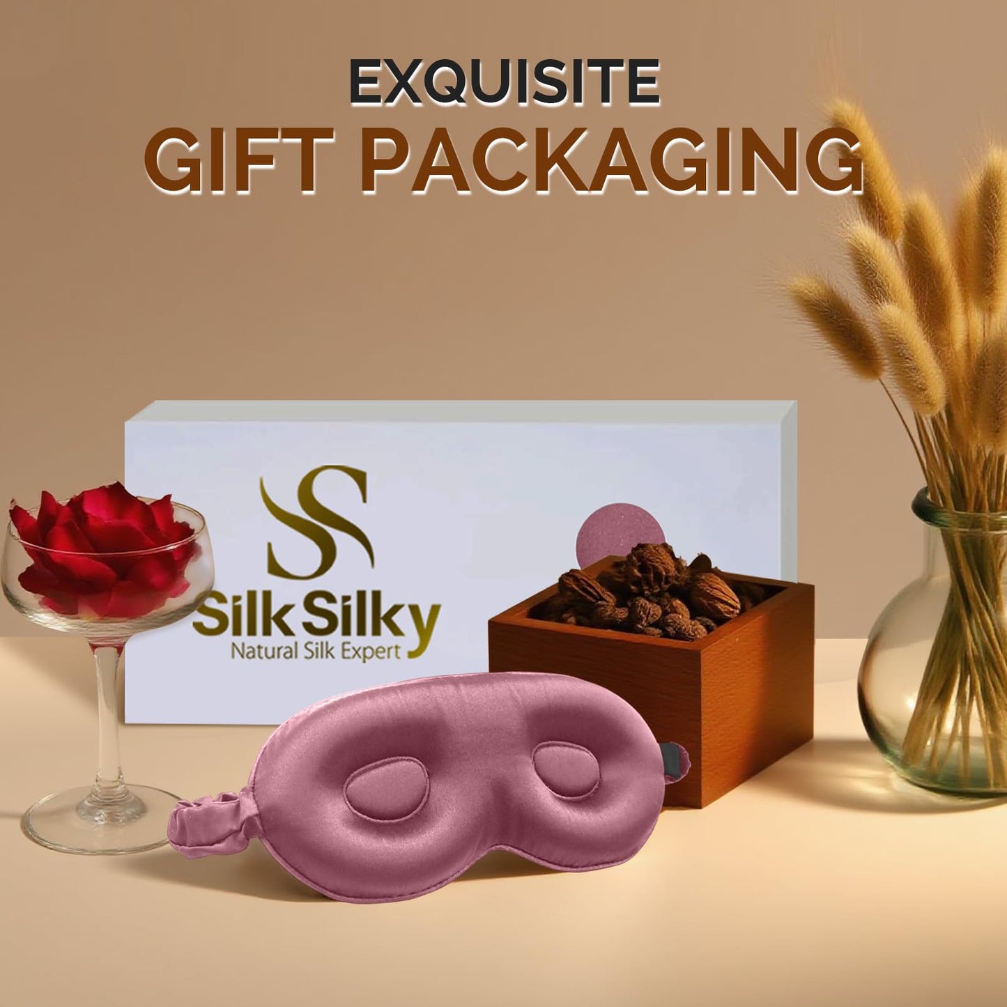 SilkSilky 100% Mulberry Silk Sleep Mask - 22 Momme Grade 6A 3D Contoured Blackout Eye Mask for Women & Men, Adjustable Soft Breathable Eye Covers for Sleeping (Pale Mauve)