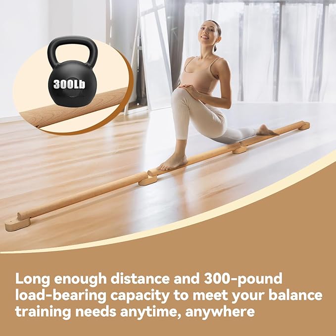 8 FT Adjustable Beech Wood Balance Beam for Indoor and Outdoor UseImprove Balance,Flexibility, Ankle Foot Strength for All Ages Physical Therapy for Plantar Fasciitis Relief