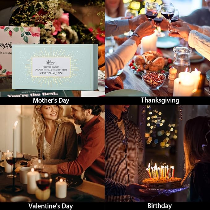 2-Pack Soy Candles Gift Set - Lavender, Vanilla, Rose Scents in Portable Tin Jars - for Home, Travel, Spa