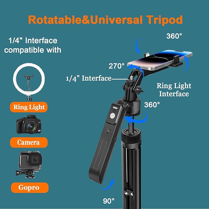 70.9” Auto Face Tracking Tripod for iPhone Anriod Phone,Vlogging Kit for iPhone,Content Creator Essentials,with Light / 360 Rotatable Tripod/Wireless Microphone/Remote