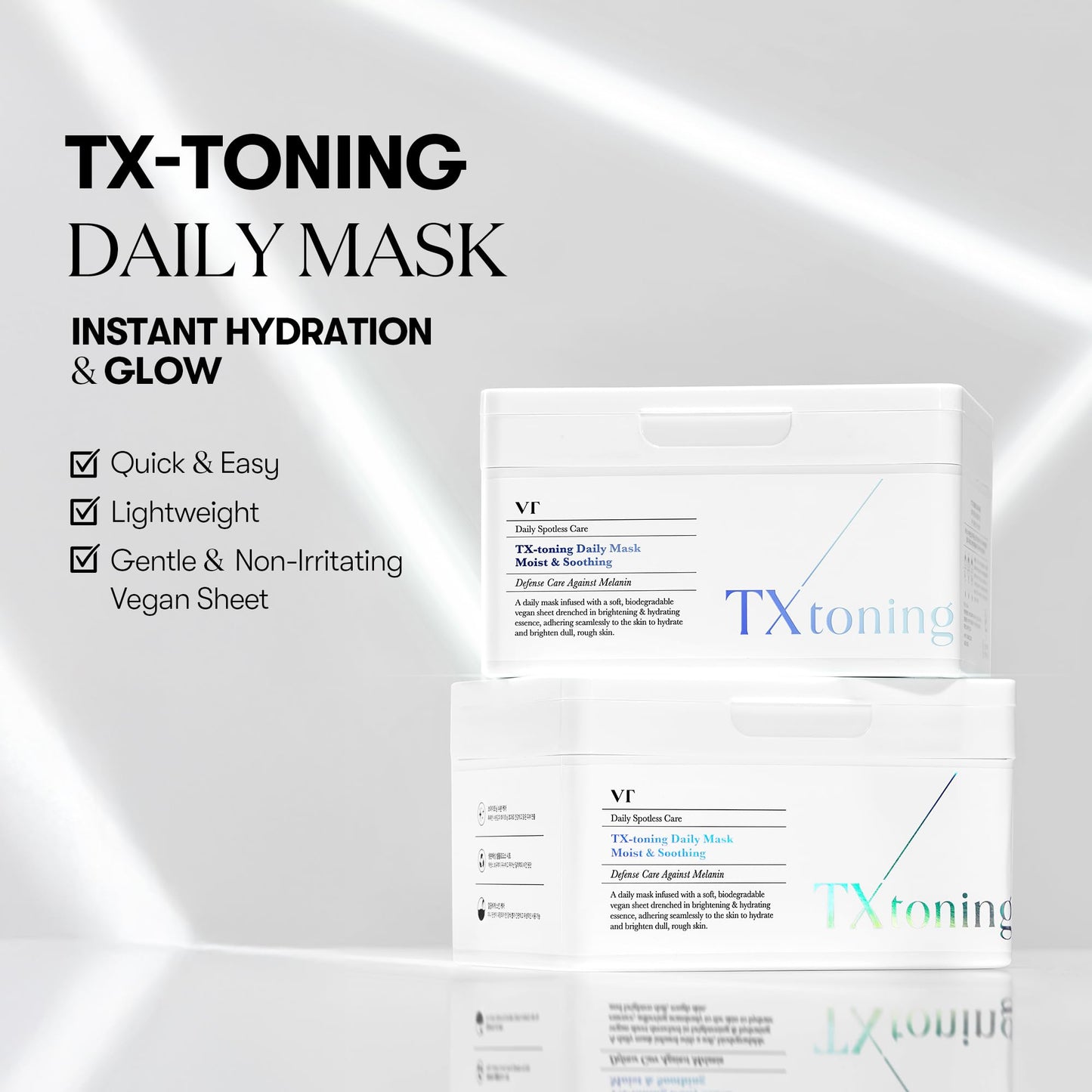 VT COSMETICS TX Toning Daily Mask 30 Sheets, Tranexamic Acid, Niacinamide, Glutathione for Acne Scars, Dark Spots, Sun Spots, Hydrating & Glowing Facial Mask, Fragrance-Free, Korean Face Mask