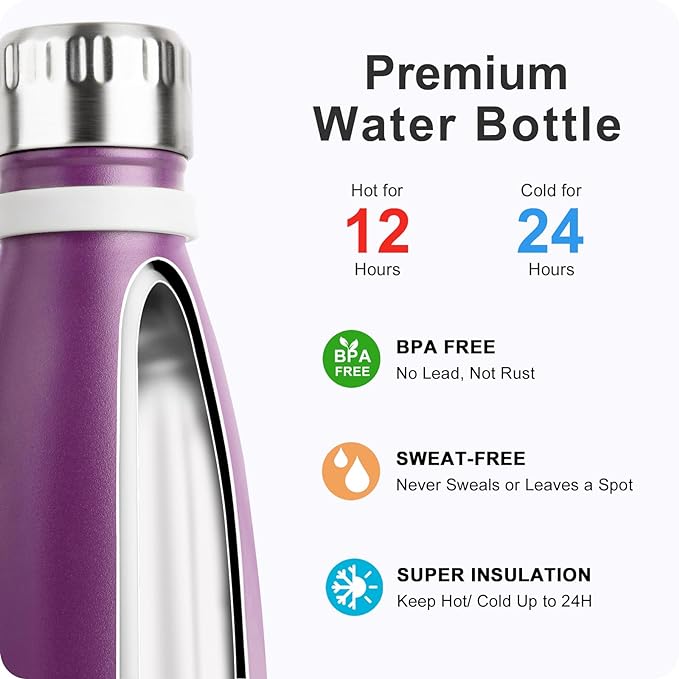 Kids Water Bottle-9 oz Small Water Bottle for School Stainless Steel Vacuum Insulated Leak Proof Cola Shape Mini Water Bottle for Boys Girls(Dark Purple)