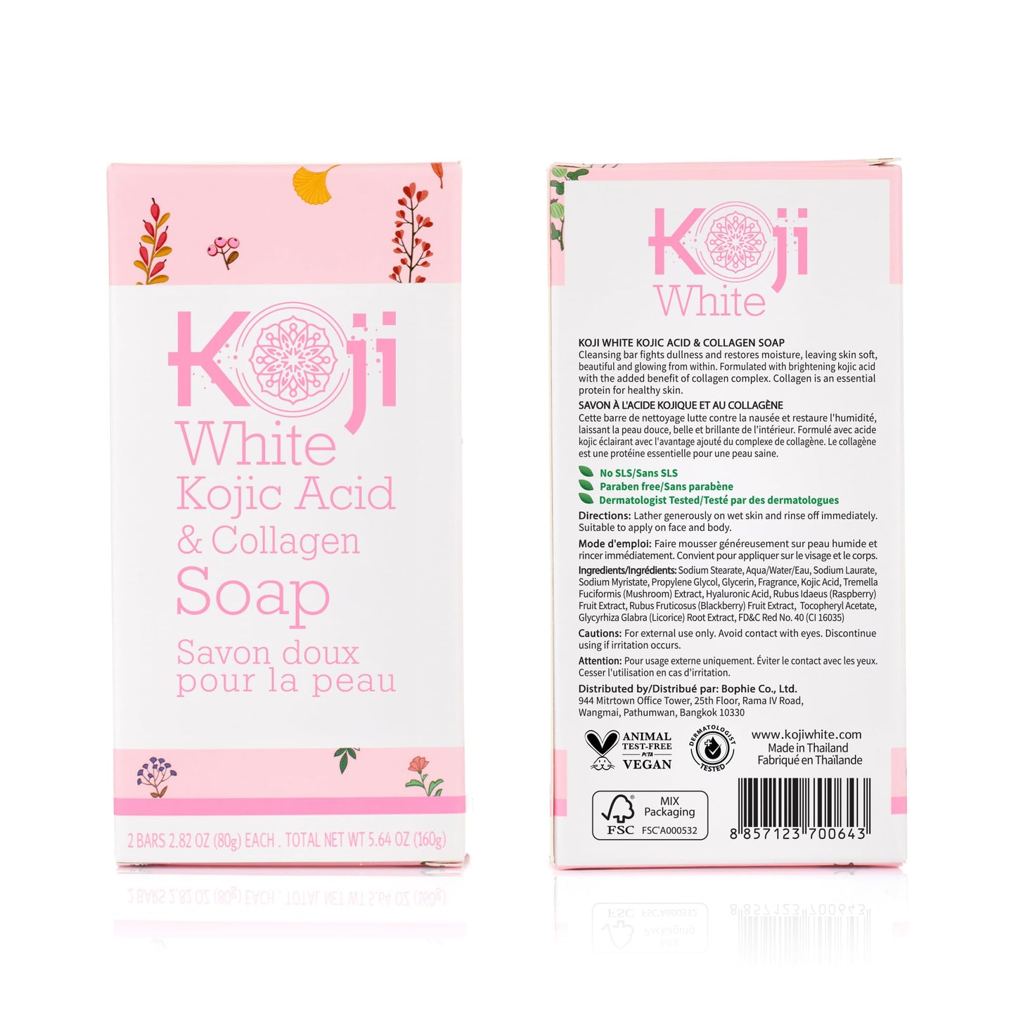 Koji White Kojic Acid & Collagen Skin Brightening Soap for Face & Natural Glowing Skin - Moisturizer, Body Cleansing Bar, Reduce the Appearance of Wrinkles, Vegan, Paraben-Free, 2.82 oz (2 Bars)