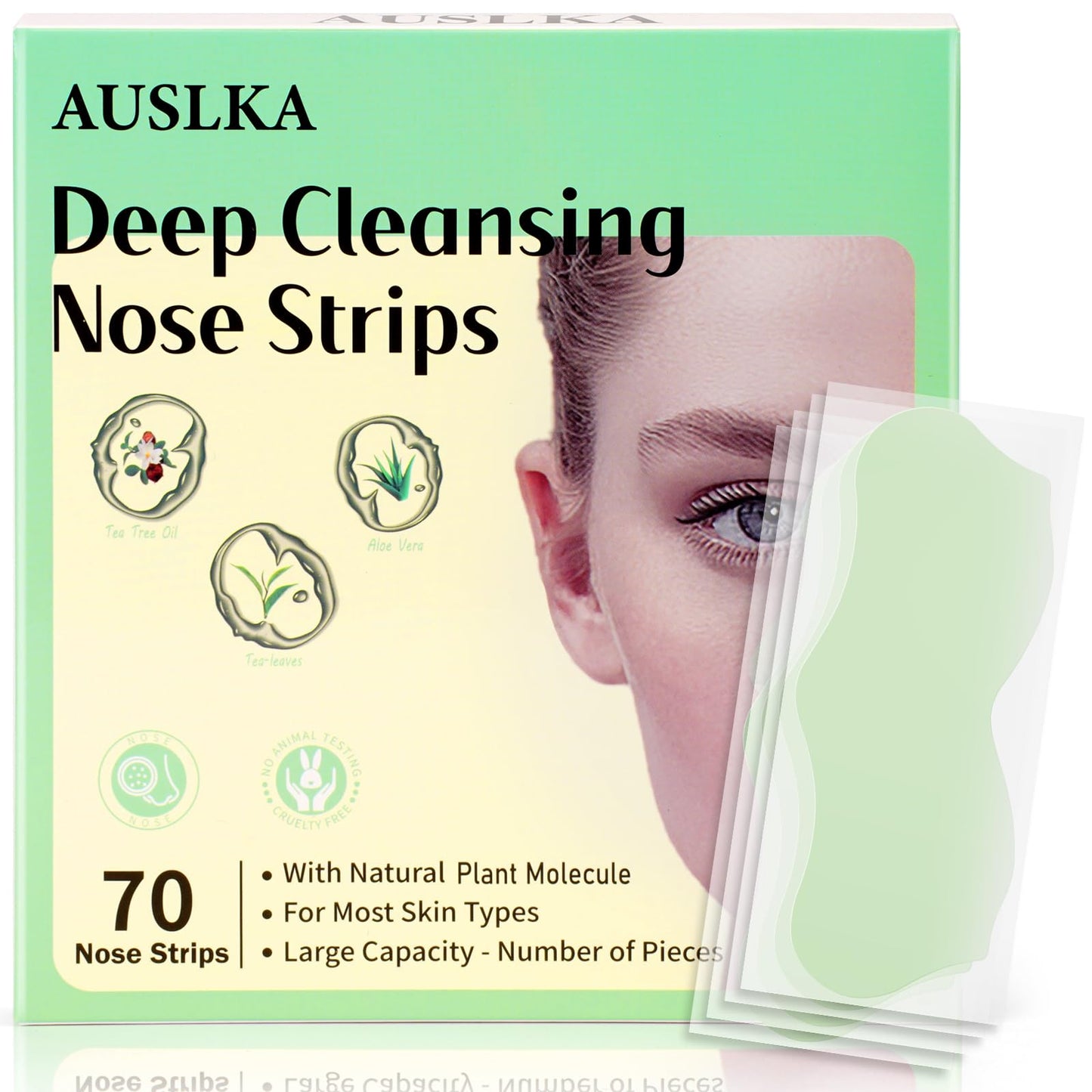 AUSLKA Blackhead Pore Strips,(70 Counts) Blackhead Remover-Deep Cleansing Nose Strips With Instant Pore Unclogging, Nose Plant Strips for Blackheads