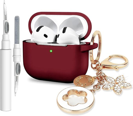 Case Cover for Apple Airpods 4 - VOTILE Airpods 4 Cases 2024 Cover Women Silicone iPods 4 Earbuds Wireless Accessorie Charging Cases Girl Bling Keychain for Airpod iPods 4th Generation - Burgundy