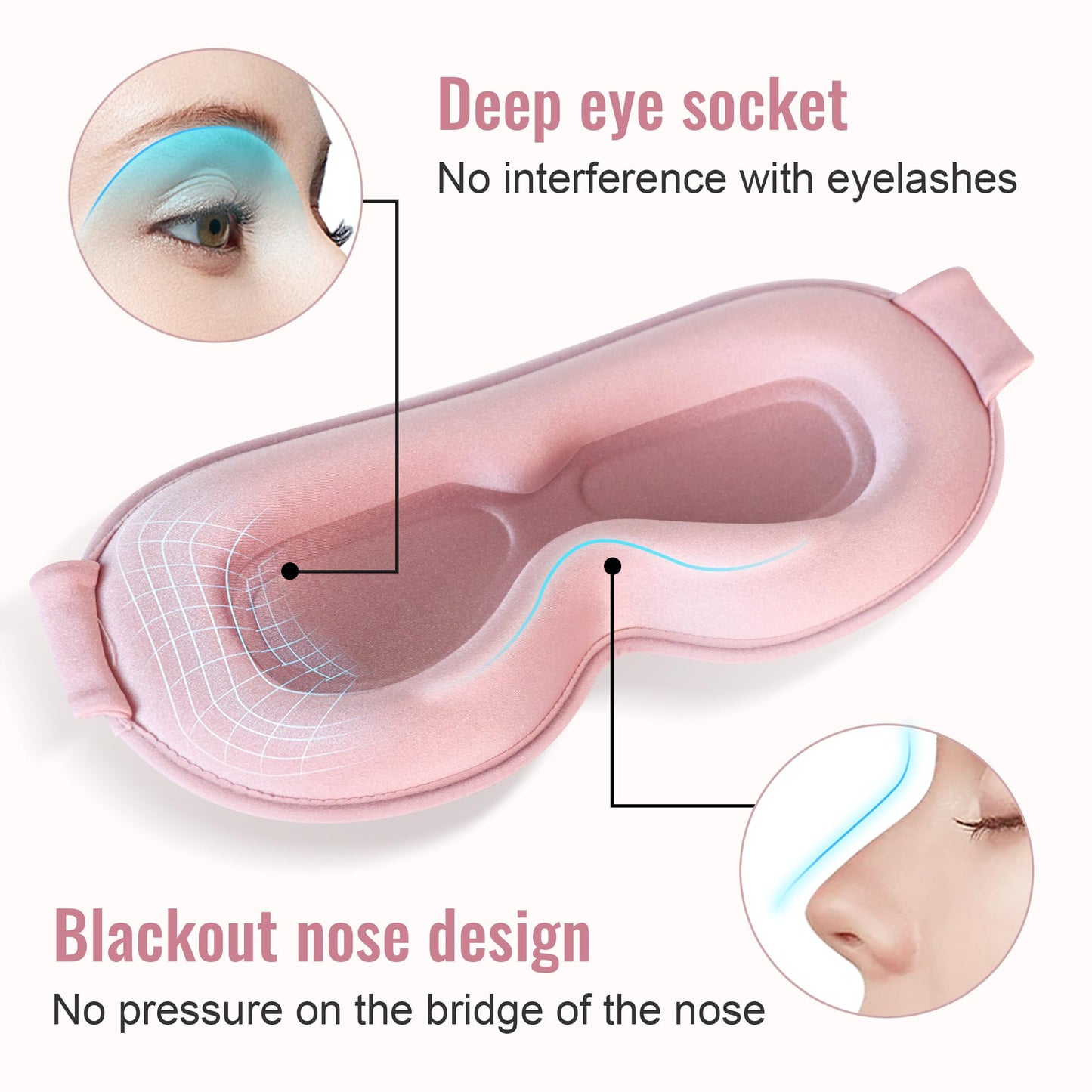 Sleep Mask,Upgraded 3D Deep Contoured Eye Mask for Sleeping,No Pressure Eye Covers 99% Block Out Light Eye Mask with Adjustable Elastic Strap for Sleeping, Yoga, Traveling (1pc,Pink)