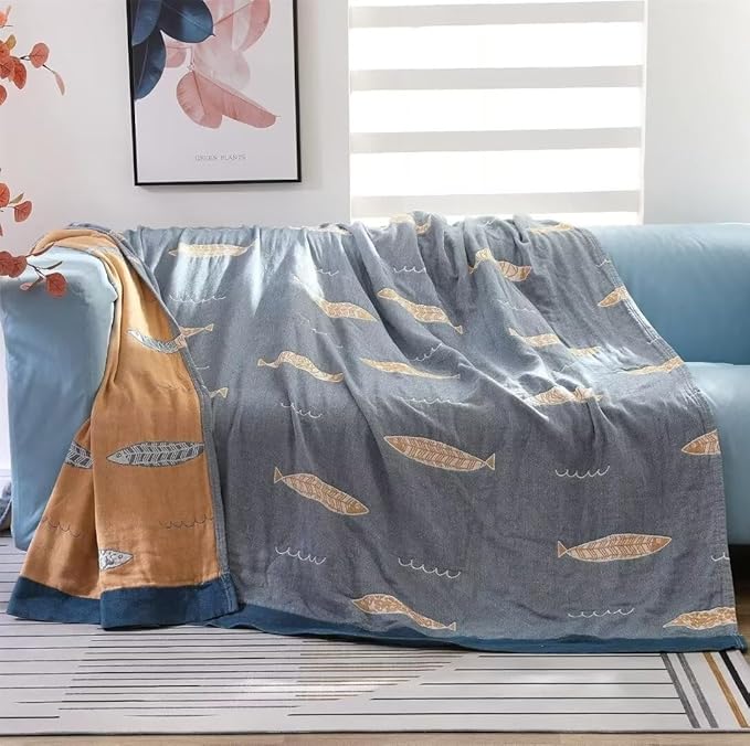 100% Cotton Boho Throw Blanket Queen Size Knitted Woven Throw Blanket for Couch Soaf Bed Reversible Soft Double Side Warm Blanket for All Season Muslin Rustic Quilt 80"x90"