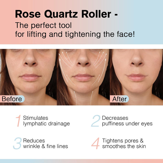 Raffaello Jade Roller - Natural Pink Facial Roller, Redness Reducing Massager for Face, Eyes, Neck - Rose Quartz