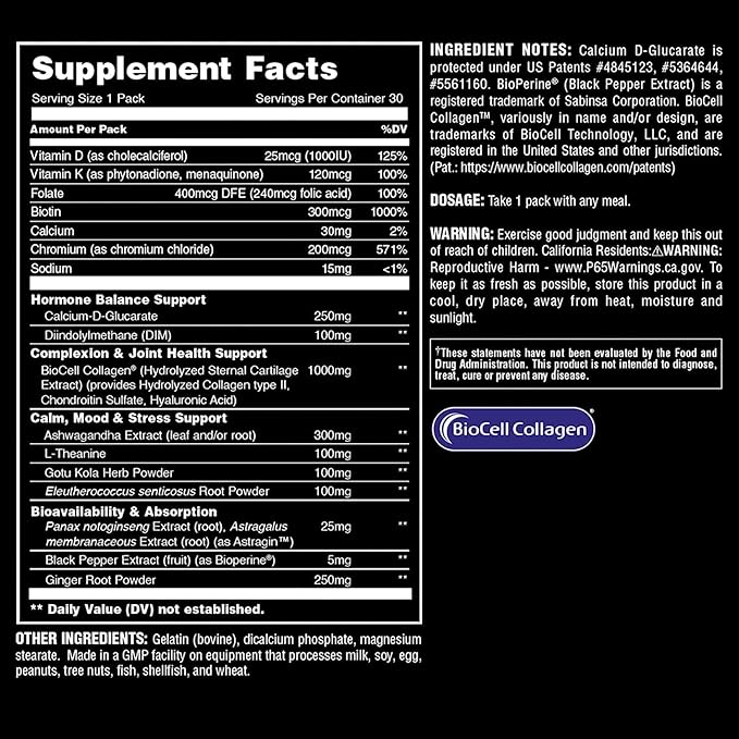 Animal Power Balance – Women's Alpha F Comprehensive Formula – Supports Hormonal Balance, Complexion, Hair, Nails, Mood and Stress, Intestinal Health, & Bone and Joint Health – 30 Packs