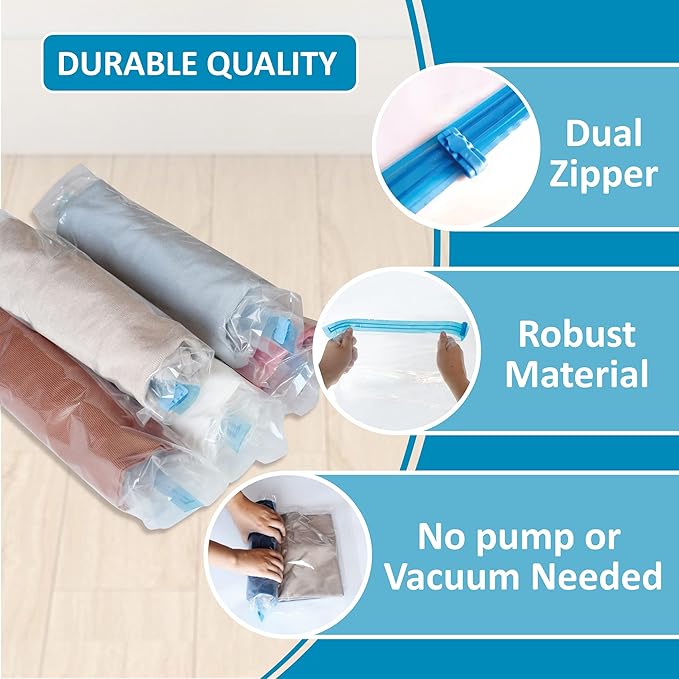 Compression Bags for Travel - Travel Essentials - 24 Pack Space Saver Bags - No Vacuum Needed - Compression Packing Bags for Cruise Accessories