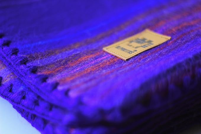 Alpaca Wool Blanket - Queen Size Bed Throw & Warm, Lightweight, Couch or Camp - Outdoor - 87 x 64 Inches (Blue & Purple)