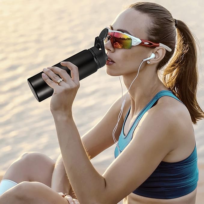 CHENGU 4 Pcs Aluminum Water Bottle 24oz Aluminum Reusable Bottles Lightweight Snap Lid Sports Water Multipack Easy Carry Leak Proof Travel for Gym Camping Hiking Outdoor Fishing (Black)