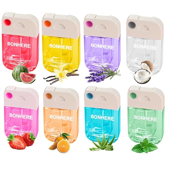 8 Pcs Hydrating Hand Sanitizer Spray, 8 Scents, 10.4 FL. OZ. Portable Sanitizer Spray for Travel Size, 500-Sprays Each Multi-Flavor (8Pcs.)