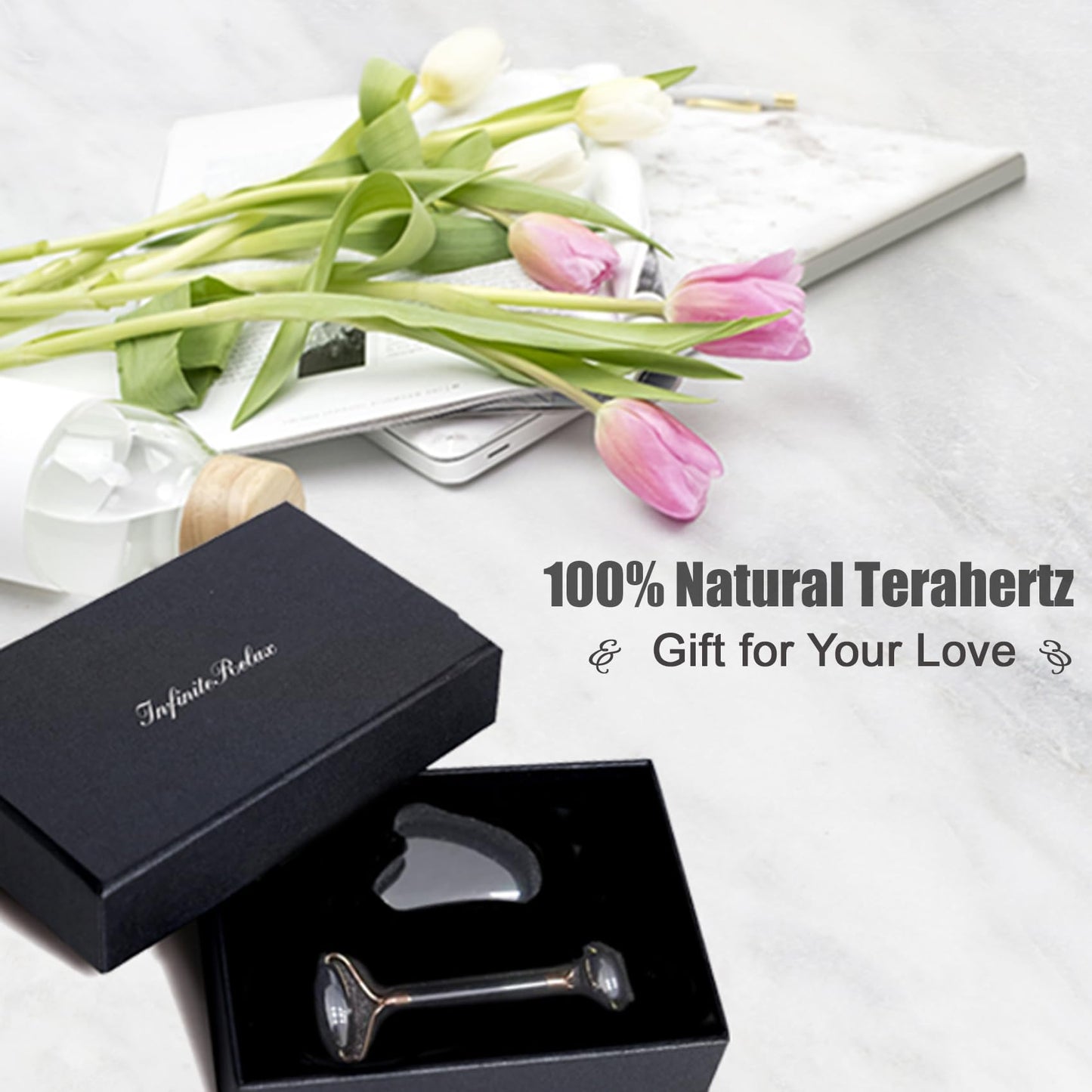 InfiniteRelax Terahertz Gua Sha & Roller Facial Tools, Face Roller and Gua Sha Set, Guasha Massager Tool for Face-Reduce Puffiness and Improve Wrinkles Idea for Mom Women