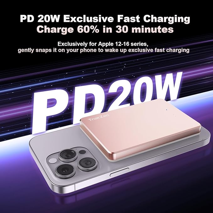 Portable Charger,For Magsafe Pink Portable Charger 5000mAh Magnetic Power Bank Wireless Battery Pack with USB-C Cable for Iphone12-16,Samsung,Google,Travel Accessories,Birthday Gifts for Women Mom