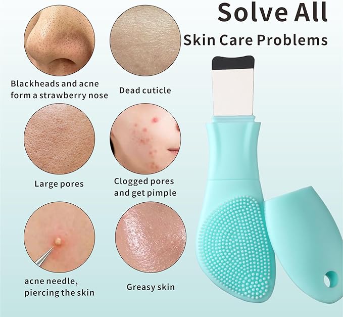 Blackhead Remover Tool,Silicone Face Scrubber, 2 in 1 Nose Scraper for Deep Cleansing,Skin Scrubber Face Spatula, Nose Blackhead Remover, Pore Cleaner Skin Care Tool for Men and Women (Light Blue)