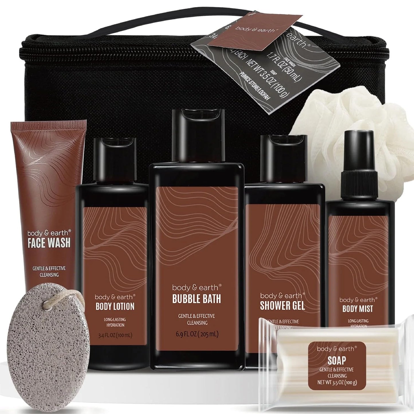 Bath and Body Gift Baskets for Men Body & Earth Sandalwood Mens Bath Set with Body Lotion, Face Wash, Shower Gel, Bubble Bath, Loofah & More, Gift Set for Men,regalos para hombre,Christmas Gifts