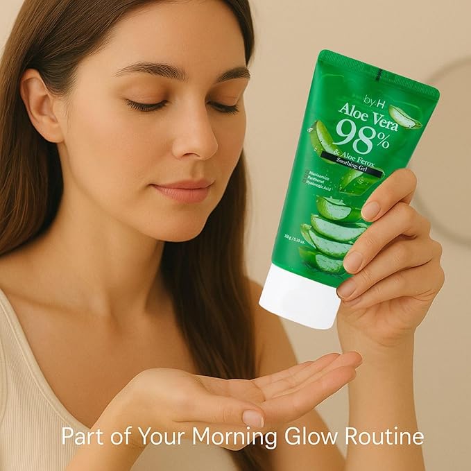 by.H Pure & Organic Aloe Vera Gel for Face - Natural Beauty Moisturizer for Facial Skin - Non-Greasy Primer & Soothing Formula [Made in Korea] (Tube 1Pack)