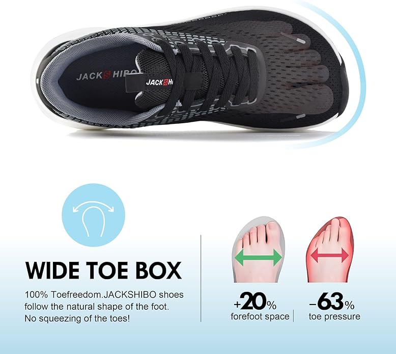 JACKSHIBO Wide Toe Box Shoes for Men Arch Support Shoes Wide Width Sneakers for Running Walking Athletic Tennis Orthopedic Plantar Fasciitis Workout with Thick Cushioned Zero Drop Sole