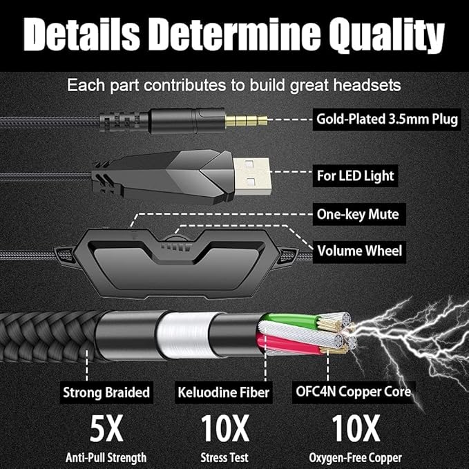 BENGOO G9000 Stereo Gaming Headset for PS4 PC Xbox One PS5 Controller, Noise Cancelling Over Ear Headphones with Mic, LED Light, Bass Surround, Soft Memory Earmuffs for Laptop Mac - Black