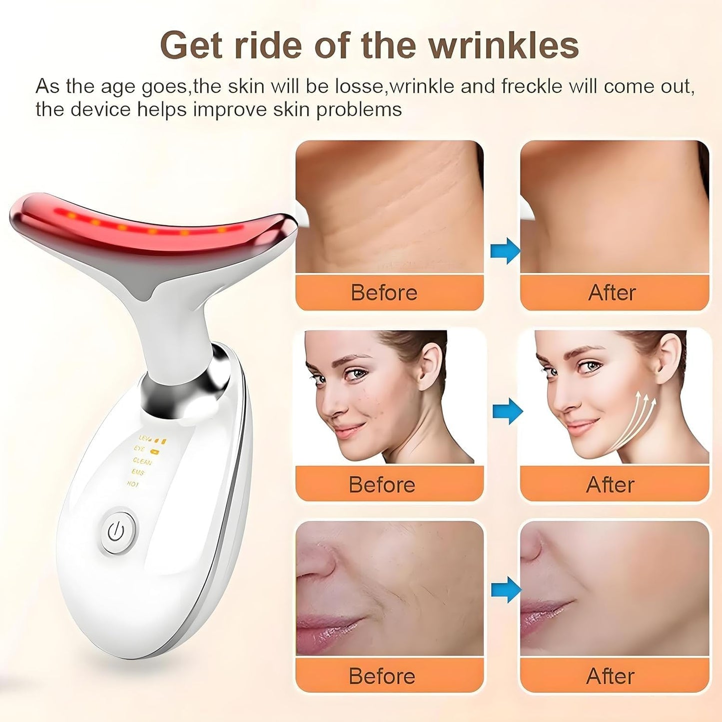 7-Color LED Facial Massager for Skin Care – Portable Multifunctional Face Massager Tool with Heat & Vibration, Anti-Aging & Wrinkle Reduction, Glossy White