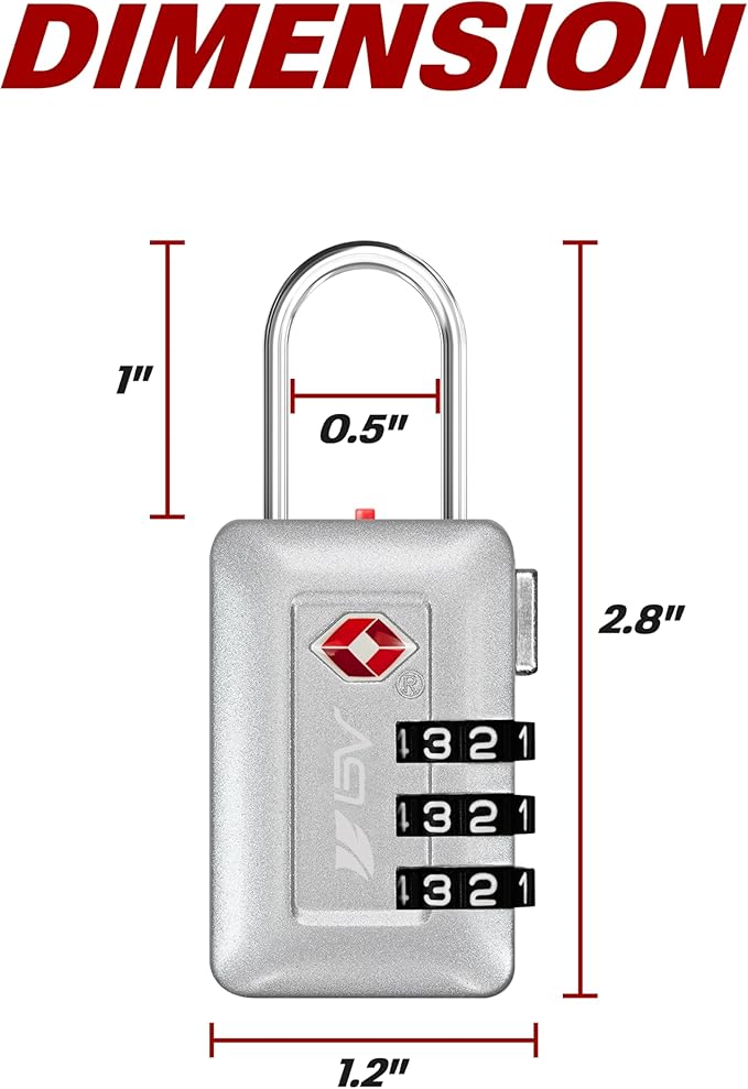 BV TSA Accepted Luggage Travel Lock, Set-Your-Own Combination Lock for School Gym Locker, Luggage Suitcase Baggage Locks, Filing Cabinets, Toolbox, Case (Silver, 2 Pack)