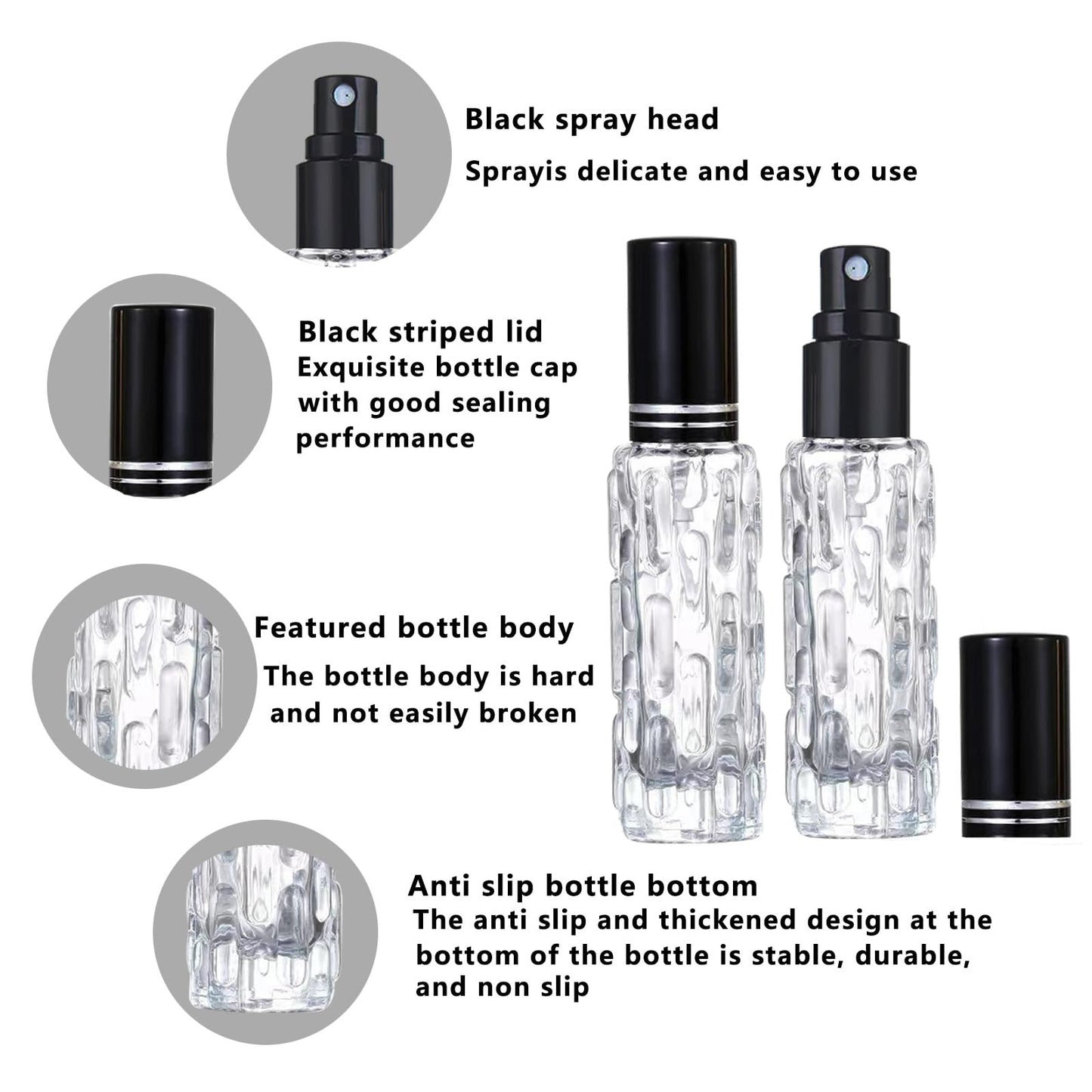 AGENIZ 8Pcs Glass Perfume Atomizer, 15ml Refillable Perfume Spray Bottles Mini Perfume Bottles, Small Empty Sample Containers, Portable Travel Bottle (15ML/Black)