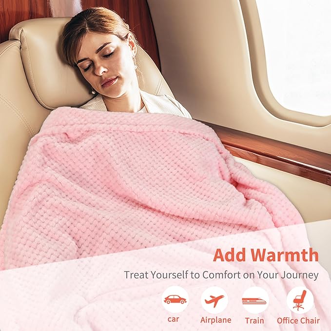 Tirrinia Travel Blanket Airplane Compact with Bag, Soft& Lightweight Wearable Blanket with Foot Pockets for Women Men Adults, Warm Snuggle Blanket, Airplane Travel Essentials, Travel Gifts for Her,