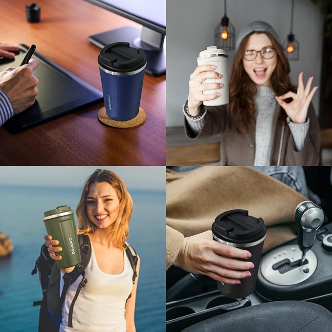 4 Pack Insulated Coffee Tumblers with Lid 12oz Stainless Steel Travel Coffee Mug Reusable Coffee Cup to Keep Cold and Hot Drinks for Car, Daily, Travel and Gifts, Multicolor