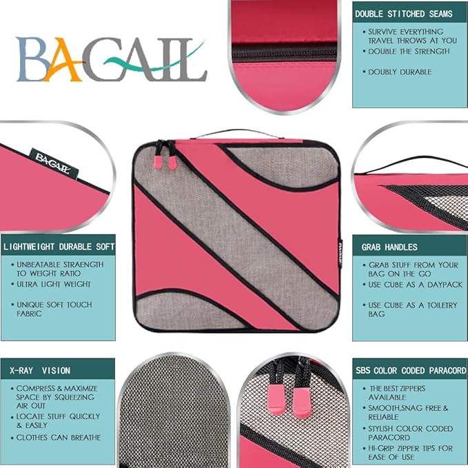 BAGAIL 6 Set Packing Cubes,Travel Luggage Packing Organizers