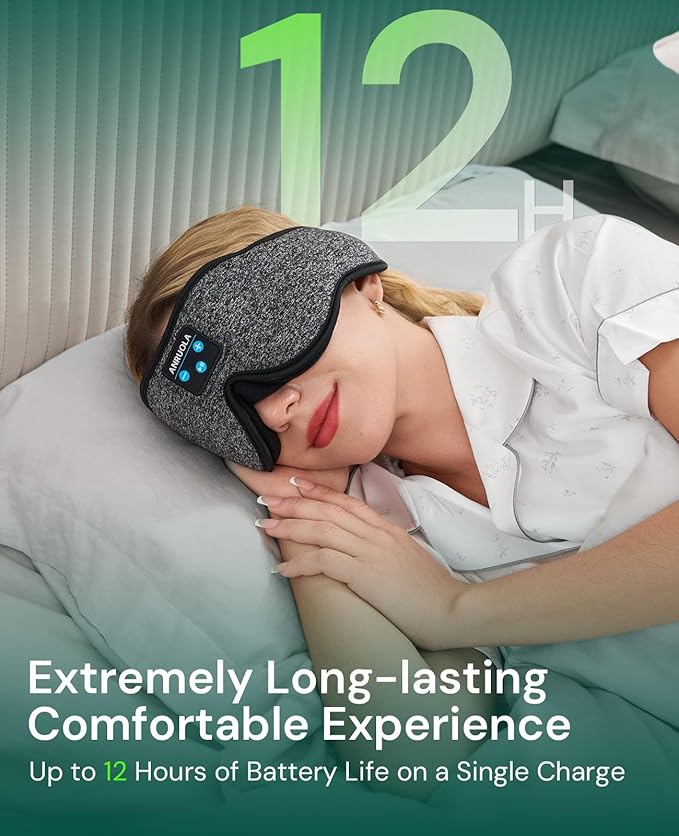 Bluetooth Sleep Mask with Wireless Headphones – Soft 3D Contoured Eye Mask for Men & Women, Comfortable for Side Sleepers, Travel, and Relaxation
