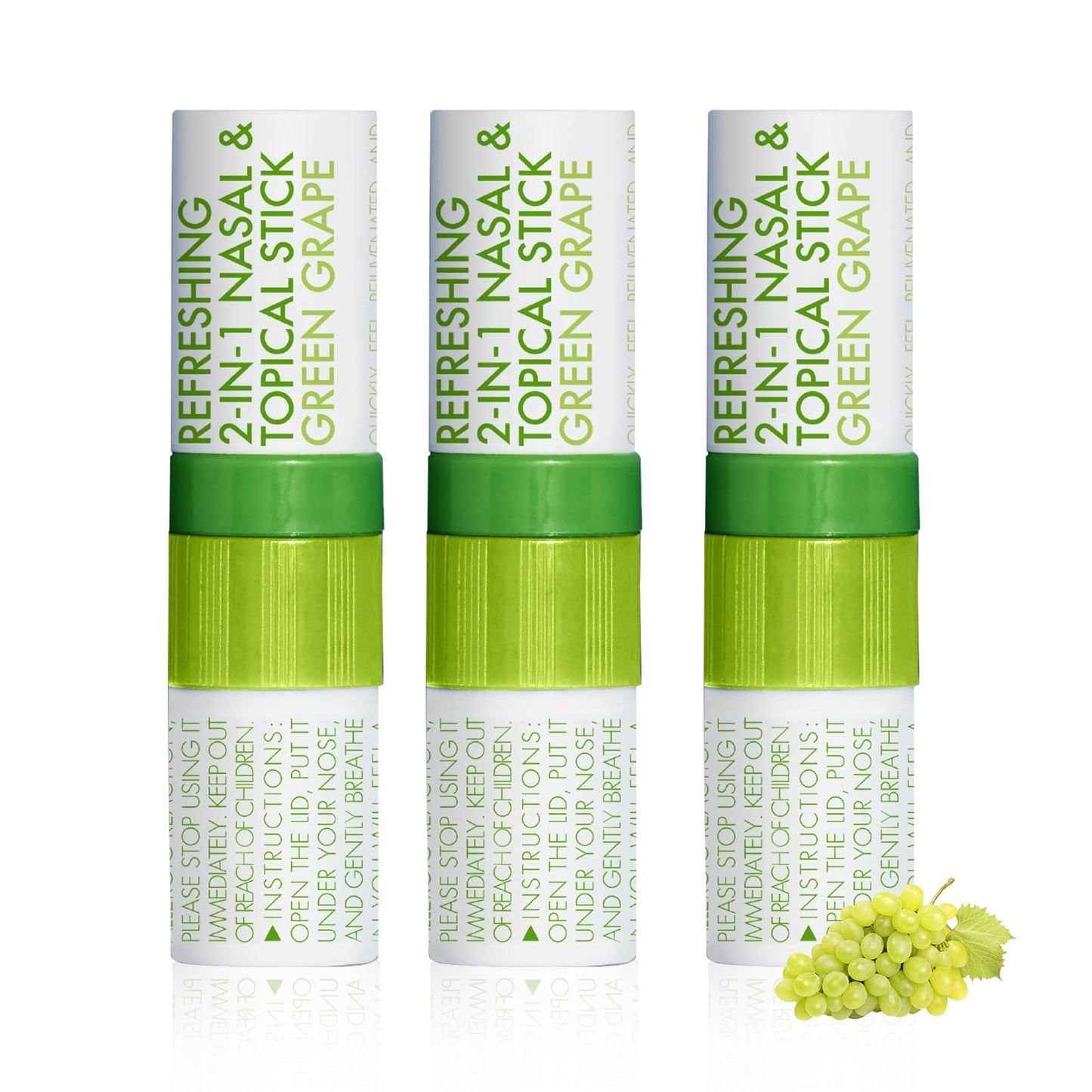 Herb Island 2 in 1 Nasal Stick Inhaler, Nose Refreshing VapoInhaler, Essential Oil Rub, On-The-Go, Freshing, Focus, Awake (3 pcs, Greengrape)