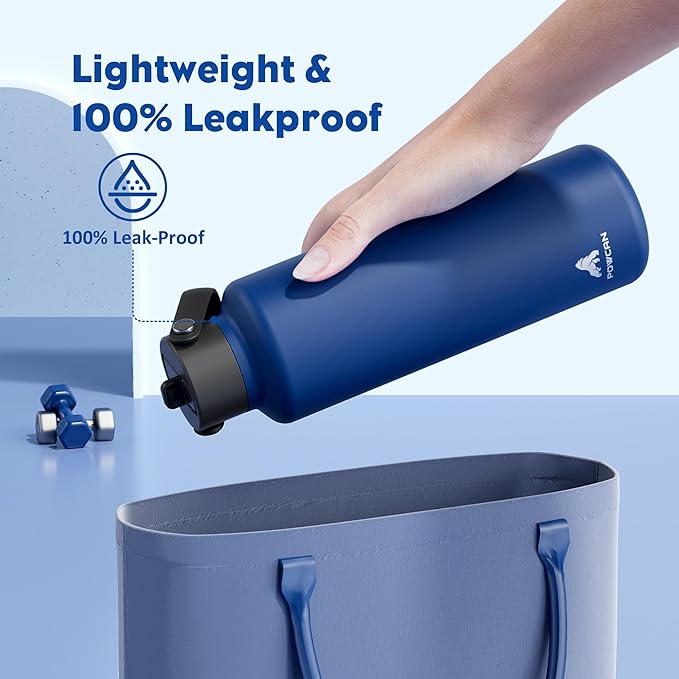 24 oz Water Bottle Insulated for Office: BPA-Free, Leakproof Lid with Straw, Lightweight, Flex Cap, Stainless Steel Insulated Flask for Trekking, Men, Commute, Worker, Walking, Cycling (Deepsea Blue)