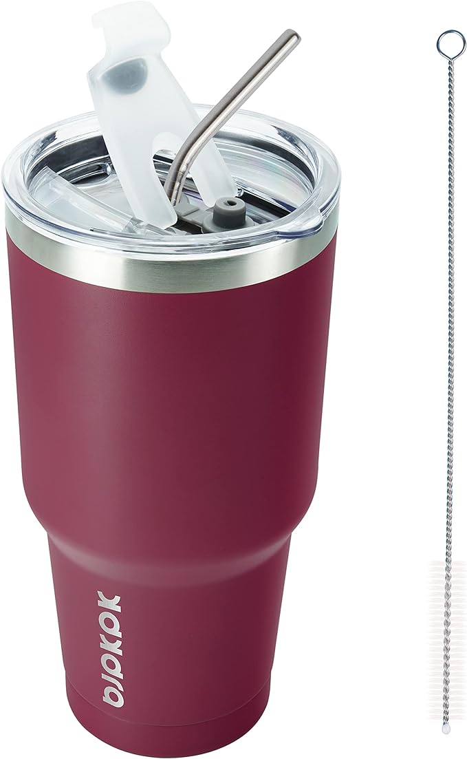 BJPKPK 30 oz Stainless Steel Insulated Tumbler with Lid and Straw, Reusable Ice Travel Coffee Thermal Tumblers Cup,Brick Red