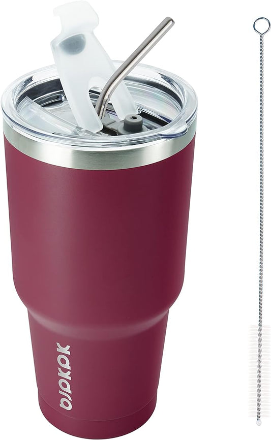 BJPKPK 30 oz Stainless Steel Insulated Tumbler with Lid and Straw, Reusable Ice Travel Coffee Thermal Tumblers Cup,Brick Red