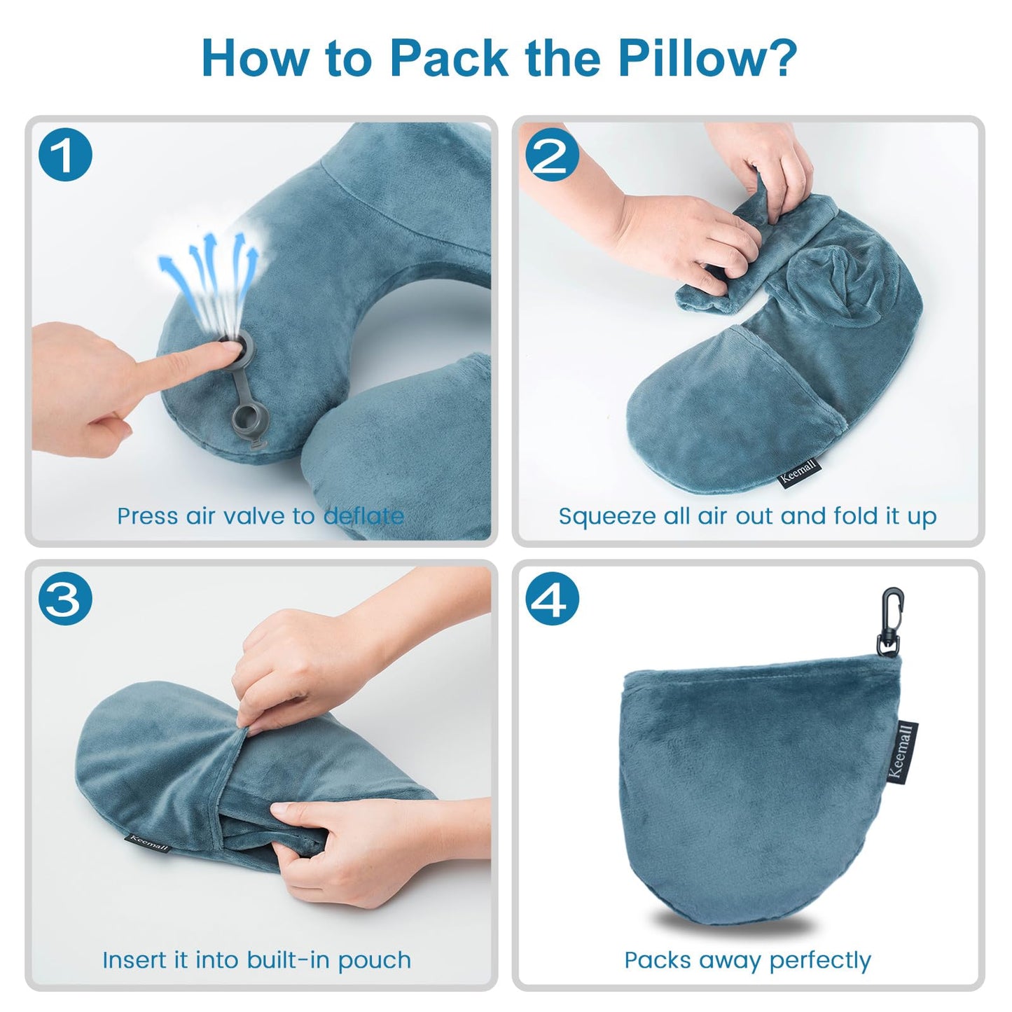 Keemall Inflatable Travel Neck Pillow for Airplane Sleeping Blow Up Neck Support Air Pillow Traveling on Plane Long Flights Washable