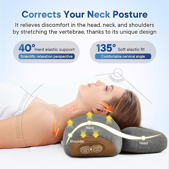 Neck Massager Pillow, Fisiorest 3-in-1 Neck Massager, Travel Neck Massage Pillow for Shoulder Pain Relief, Deep Tissue Pain with Heat and Traction, Neck Hump Corrector for Women,Memory Foam