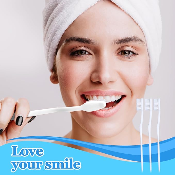 100 pcs Bulk Toothbrushes Individually Wrapped, White Manual Disposable Travel Toothbrush for Adult, Soft Bristles for Homeless,Travel, Hotels