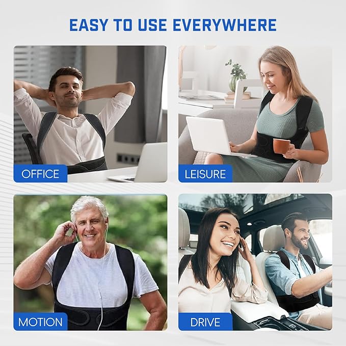 Back Brace Posture Corrector for Women & Men, Adjustable Shoulder Straightener with Full Back Support, Relief for Lower & Upper Back Pain, Hunchback & Scoliosis (Black, Medium)