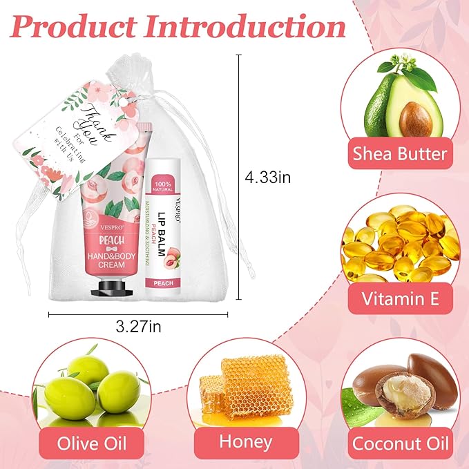 80 Sets Bulk Hand Cream and Bulk Lip Balm Gifts, Bridesmaid Gifts, Baby Shower Party Favors and Bridal Shower Gifts for Guests with Thank You Card Organza Bags, Thank You Gifts for Coworkers Women