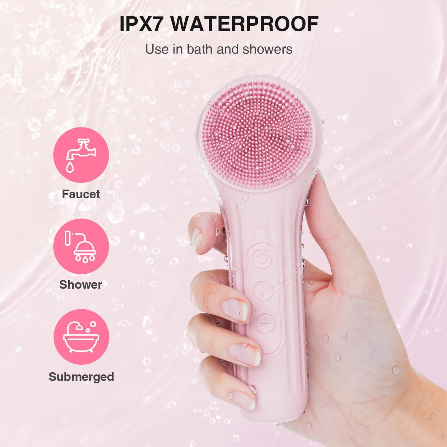 5 Modes Silicone Face Scrubber, Waterproof Face Scrubber Exfoliator for Men & Women, Rechargeable Electric Facial Cleansing Brush for Deep Cleansing, Exfoliating, Massage (Pink)