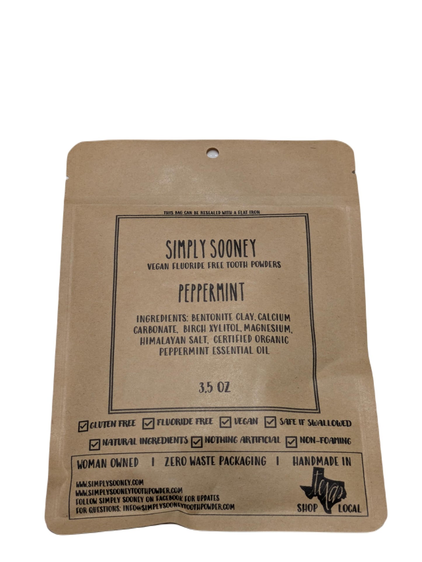 Zero Waste up to 6 Month Supply Organic Vegan Fluoride Free Tooth Powder Peppermint Flavor- Ships Without Any Plastic Packaging I Natural Whitening I Stronger Teeth