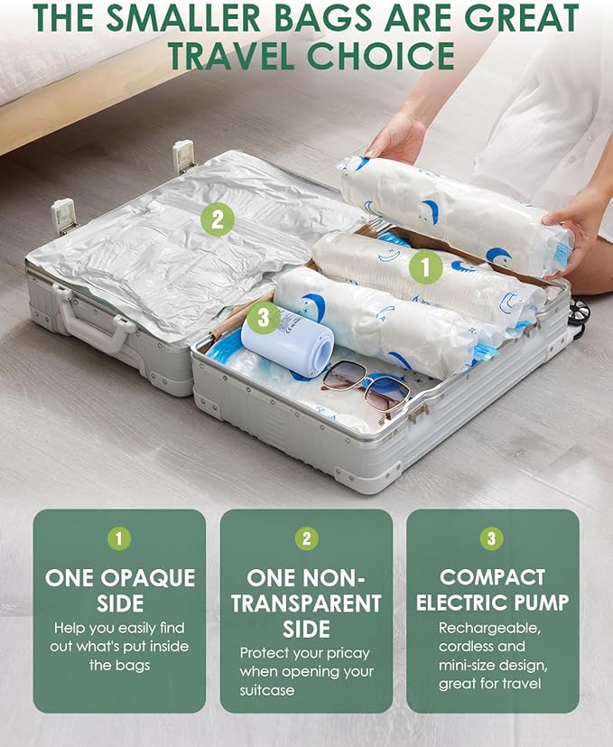 Vacuum Storage Bags with Electric Pump, 10 Pack Vacuum Sealed Bag with 1500mAh Rechargeable Battery for Clothes, Blanket, Duvets, Pillows, Comforters, Travel