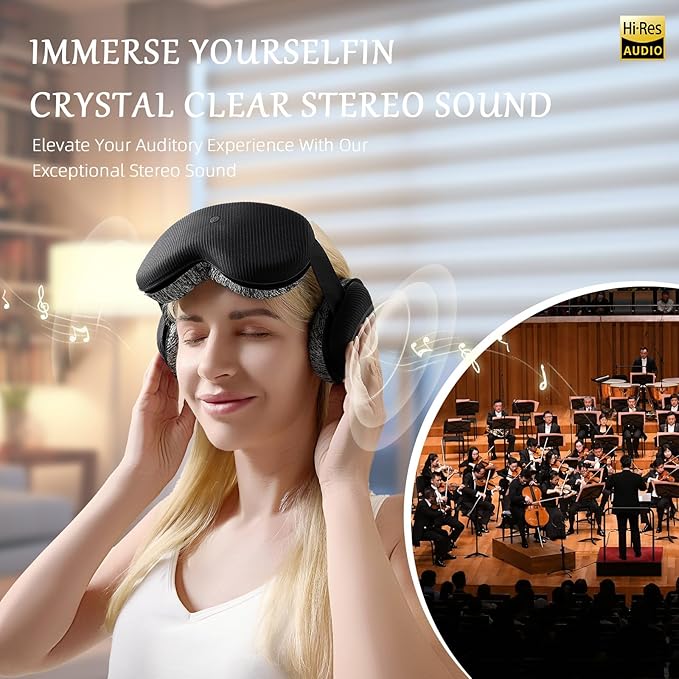 CLOZIA Sleep Headphones Wireless Bluetooth, White Noise Bluetooth Sleep Mask with 12 Soothing Sound, Sleep Mask with Bluetooth Headphones for Travel Yoga Office Meditation, Black