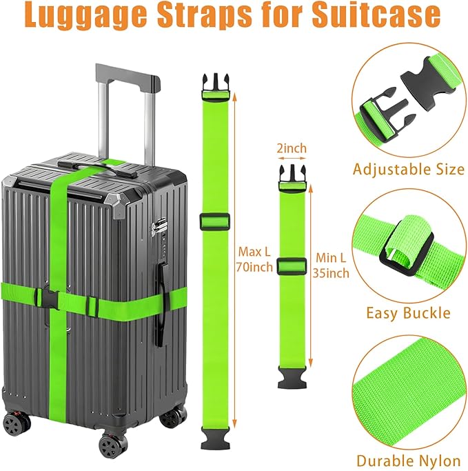 BILIONE 2Pcs Luggage Straps for Suitcases with Add A Bag Strap, Adjustable Luggage Identifiers Nylon Travel Belt TSA Approved (Pink)