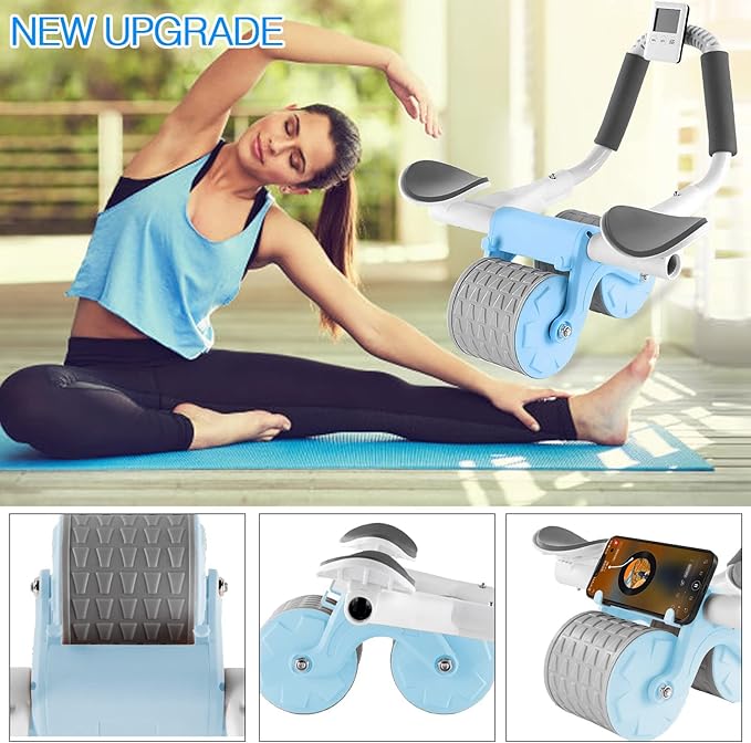 2025 New Ab Roller Wheel with Knee Mat &Timer, Automatic Rebound Abdominal Wheel, Ab Abdominal Exercise Roller with Elbow Support, Abs Workout Equipment Ab Exercise Roller for Women Men