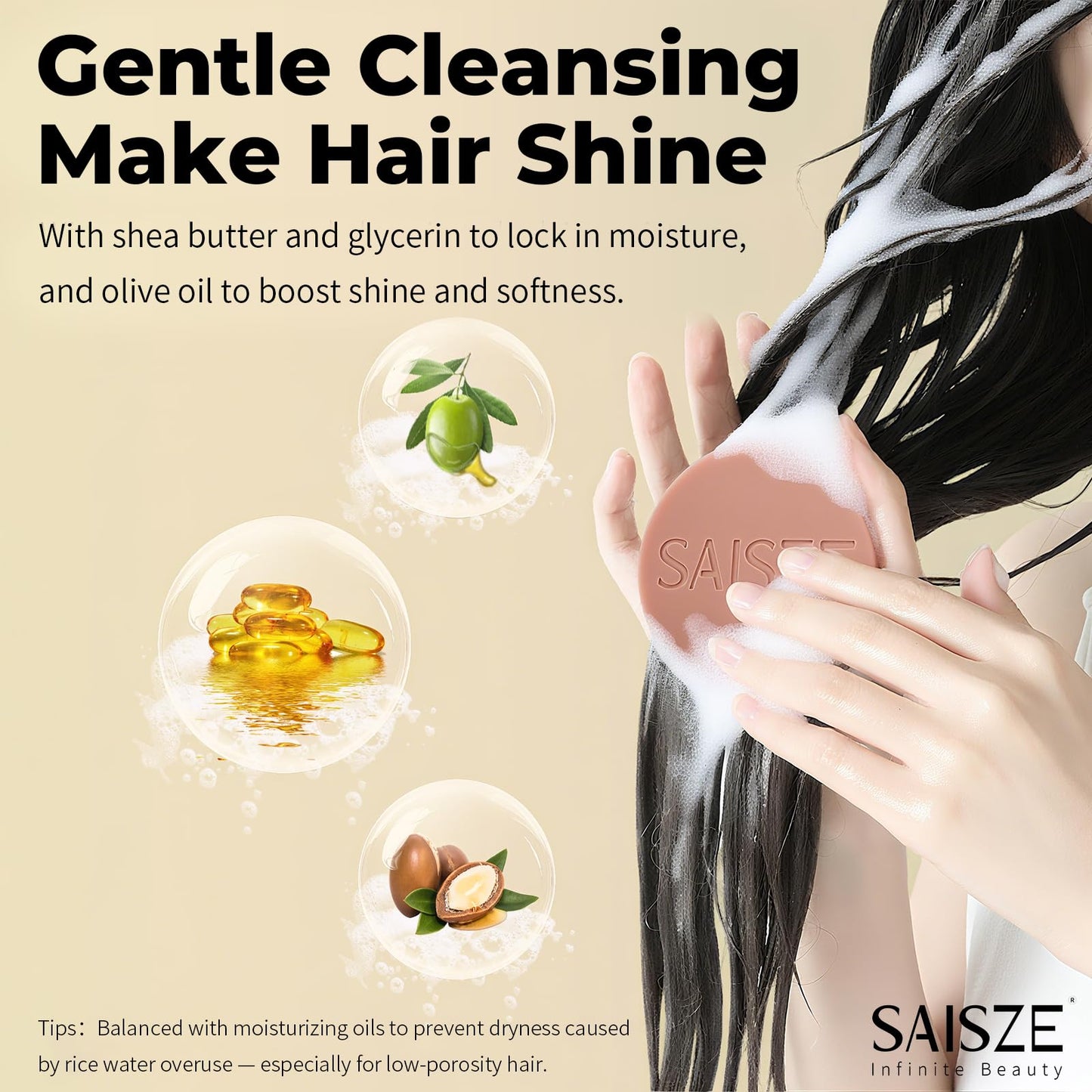 SAISZE Rice Water Shampoo Bar and Conditioner Set for Hair Soft and Strengthening, 2 Bars