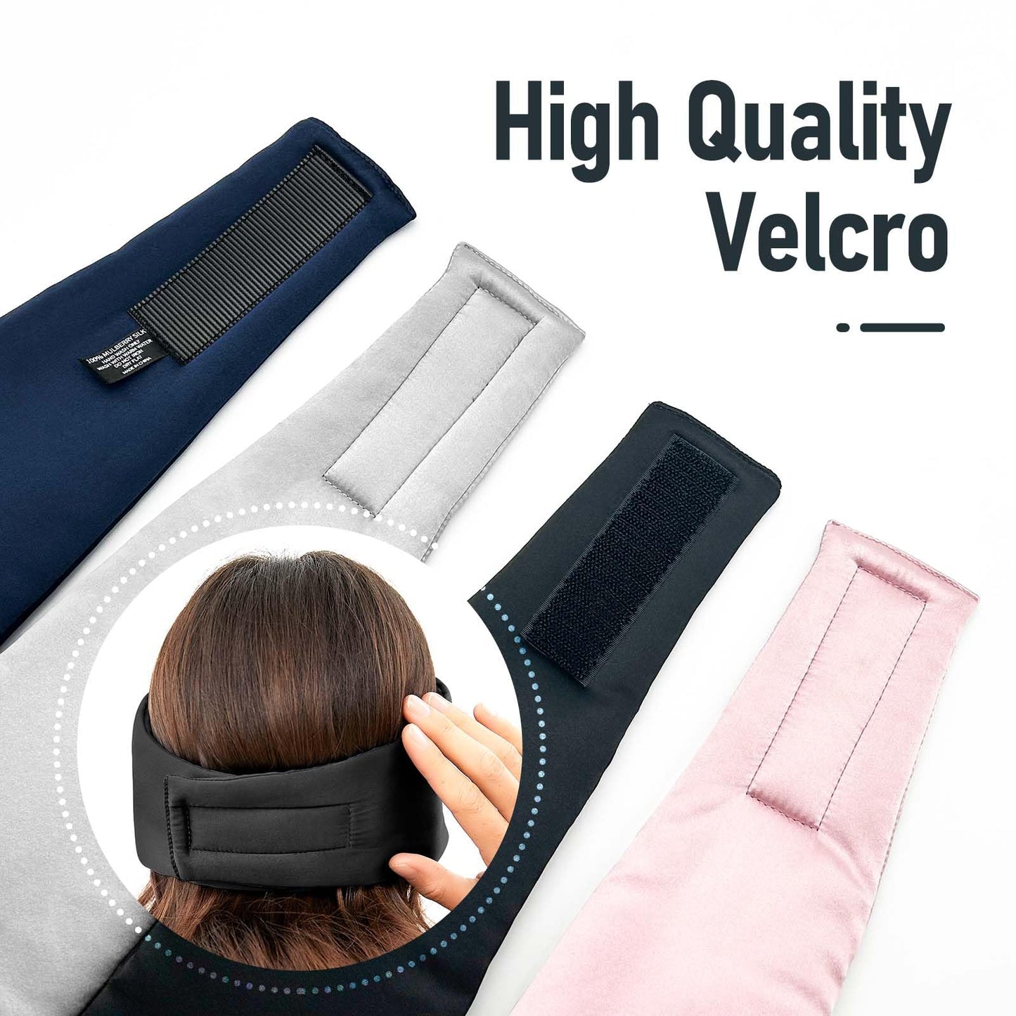 SOLZEK Nature Silk Sleeping Mask Soft Featherweight Eye Mask Large Wrap-Around Blindfold with Adjustable Velcro Blackout for Wild Sleeper Nose Cut (Black)